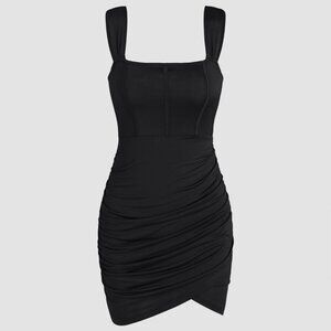 Cider Black Solid Ruched Mini Dress Women’s L